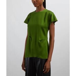 Victoria Beckham Draped Pleat Satin Top in Algae Green UK 4 US 0